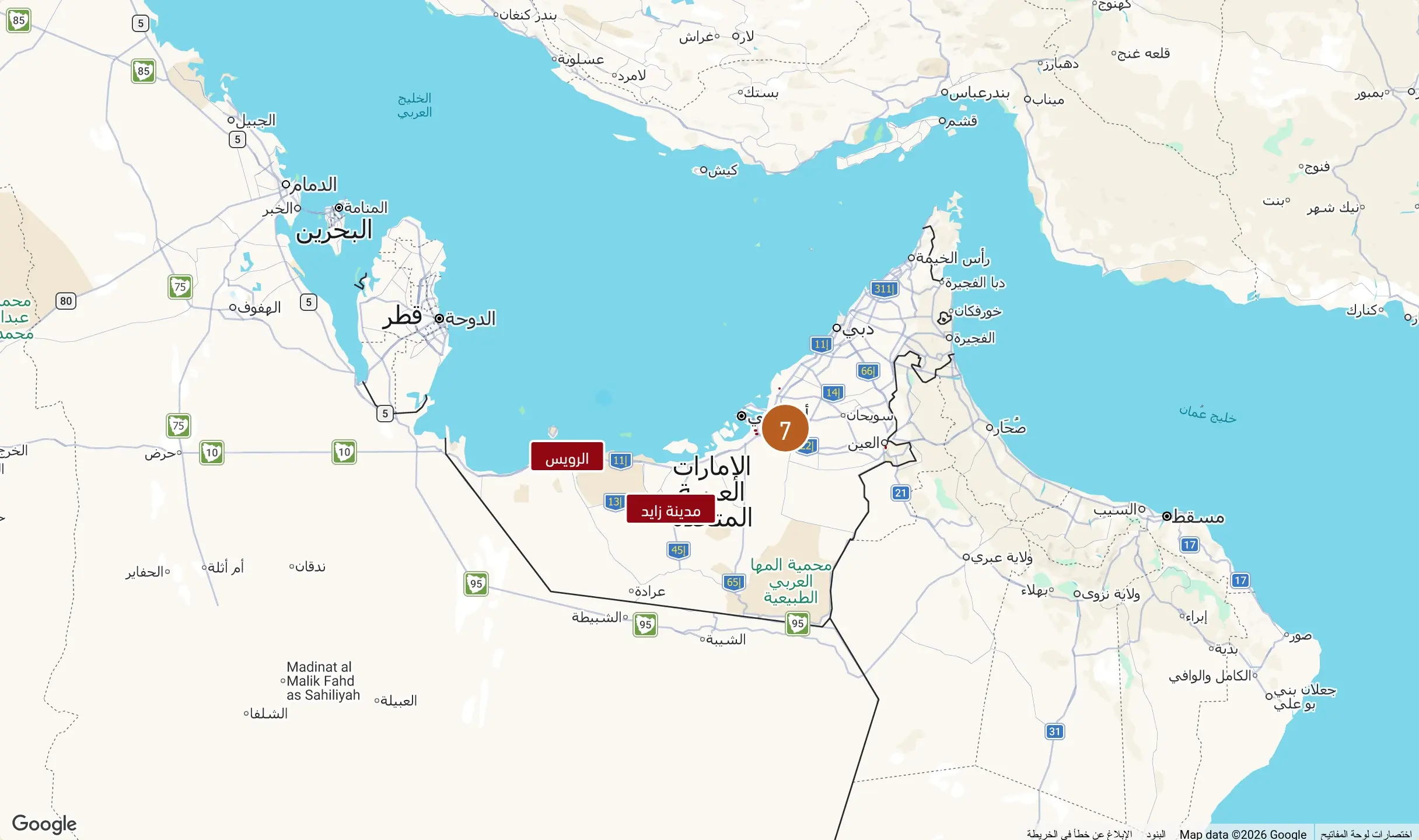 خريطة الإمارات العربية المتحدة وعليها مناطق محفظة الأراضي النموذجيَّة متجمعة في إمارة أبوظبي